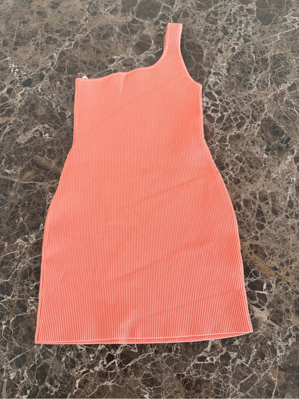 Babaton Coral One-Shoulder Ribbed Mini Dress
